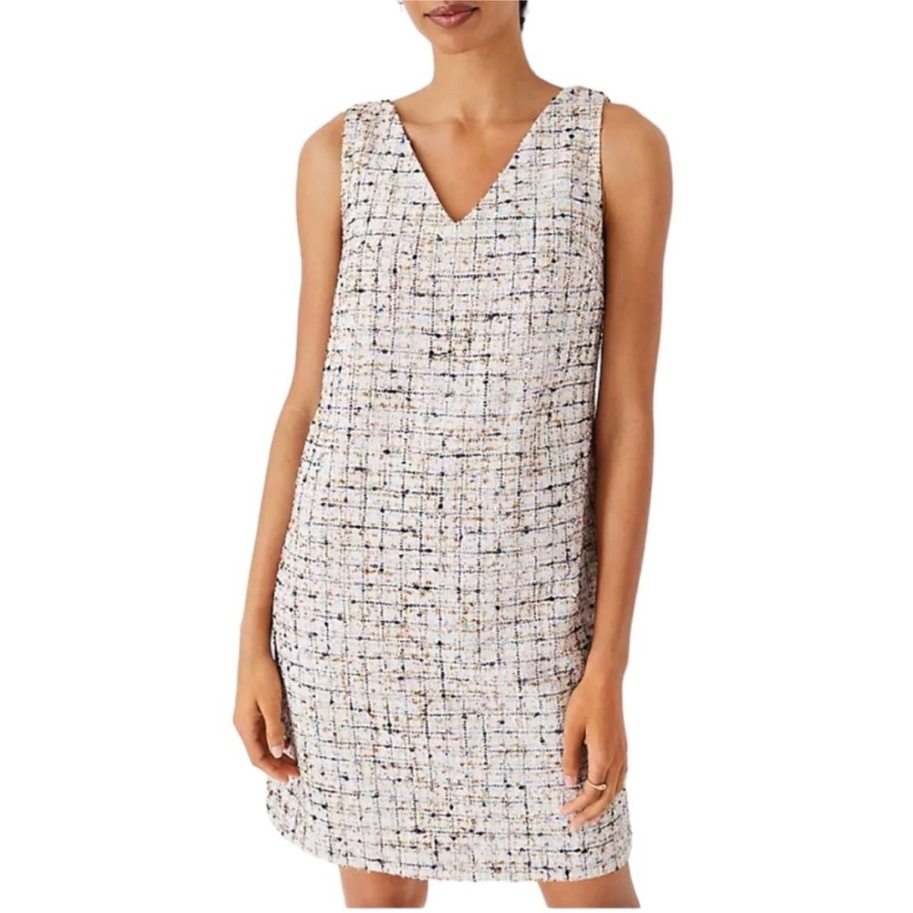 Ann Taylor Multicolor Tweed V-Neck Dress
